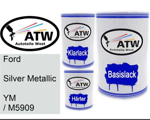 Ford, Silver Metallic, YM / M5909: 500ml Lackdose + 500ml Klarlack + 250ml Härter - Set, von ATW Autoteile West.